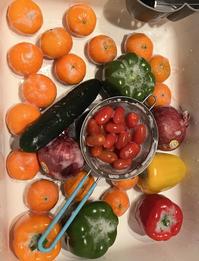 Fruits and vegetables covered in soapy water Reddit