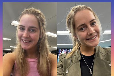 9PR: Self-tanning face mist before and after image.