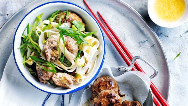 Thai beef patties and rice noodle salad recipe for BeefandLamb.com.au (MLA)