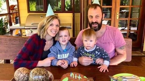 Eli on his fourth birthday with mum Brittany Cervantes, dad Giles Campbell and younger brother Lucas.