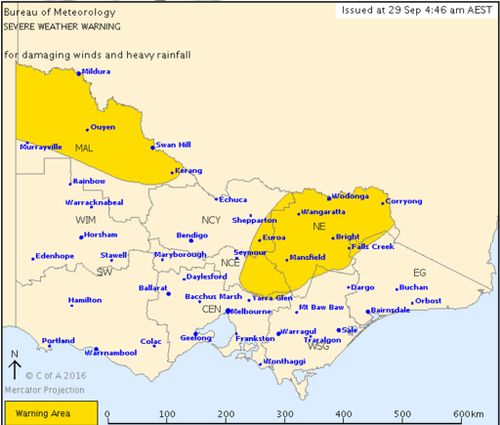 A severe weather warning has been issued for parts of Victoria. (Bureau of Meteorology)