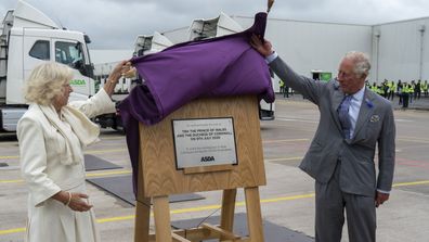 Prince Charles, Prince of Wales who is President of Business In The Community, and Camilla, Duchess of Cornwall visit an Asda distribution centre to thank staff who have kept the country's vital food supplies moving throughout the coronavirus pandemic on July 9, 2020 in Avonmouth, England