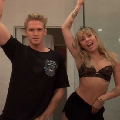 Cody Simpson and Miley Cyrus dance on TikTok app.