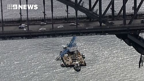 An aerial view of the felled crane. (9NEWS)