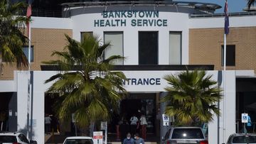 The main entrance at the Bankstown-Lidcome Hospital. Bankstown, NSW. 1st October, 2020. Photo: Kate Geraghty