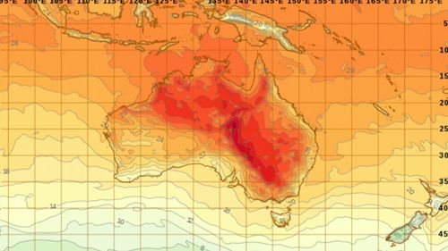 A sea of red and orange inland as Australia heats up.