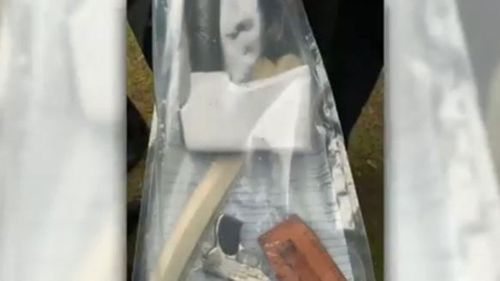 A photo of a knife and tomahawk found during the spot prison search in Western Australia.