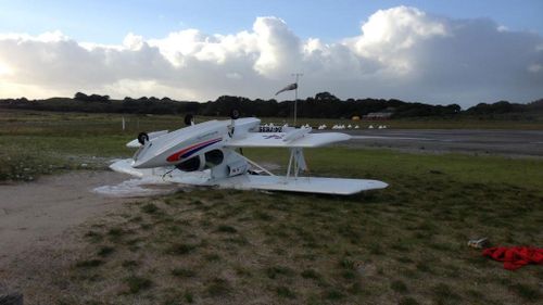 Strong winds flipped an ultra light plane onto its roof on Rottnest Island. (Rottnest Police)