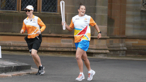 Rugby league player Shannon Parry took part in the relay through Sydney on Saturday, February 3. (AAP)
