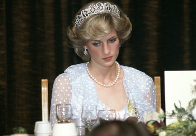 Princess Diana at a banquet in New Zealand in 1983.