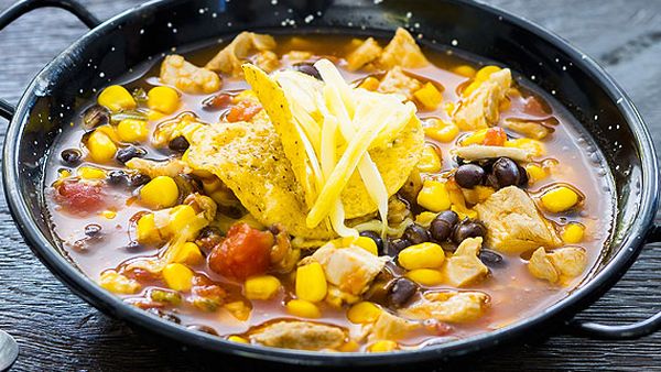 Chicken and black bean tortilla soup