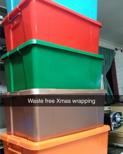Plastic tubs Christmas wrapping hack