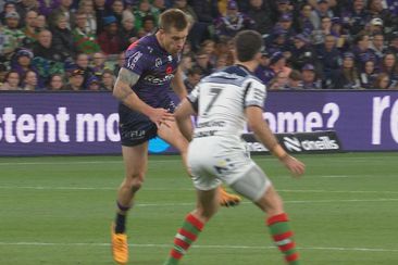 This uncoordinated looking Cameron Munster kick set Xavier Coates up for his third try of the night against the Rabbitohs.