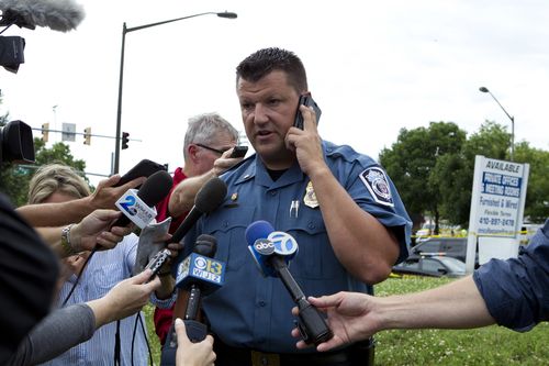 Maryland Police Lt. Ryan Frashure speaks to the media at the scene after the shooting. Picture: AAP