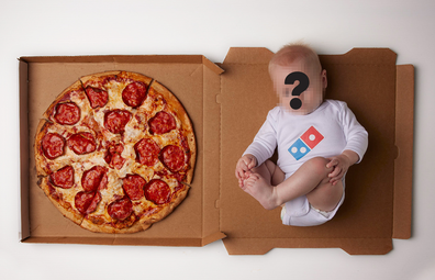 Domino's pizza box with baby