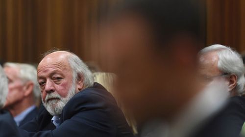 Steenkamp's father appears to be watching Pistorius during proceedings in Pretoria today. (Getty Images)