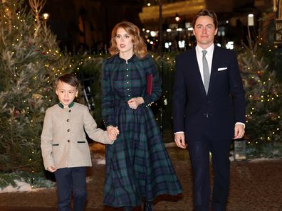 LONDON, ENGLAND - DECEMBER 08: Christopher Woolf, Princess Beatrice and Edoardo Mapelli Mozzi attend The "Together At Christmas" Carol Service at Westminster Abbey on December 08, 2023 in London, England. Spearheaded by The Princess of Wales, and supported by The Royal Foundation, the service is a moment to bring people together at Christmas time and recognise those who have gone above and beyond to help others throughout the year. (Photo by Chris Jackson/Getty Images)