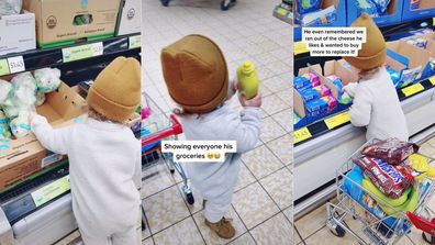 TikTok mum shares video of her toddler shopping for groceries. 