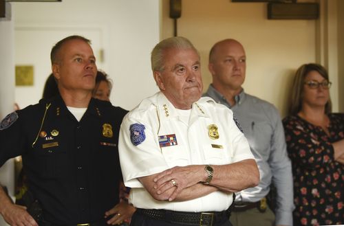 Warren Police Department officials listen in during Tanaya's first appearance via video link.