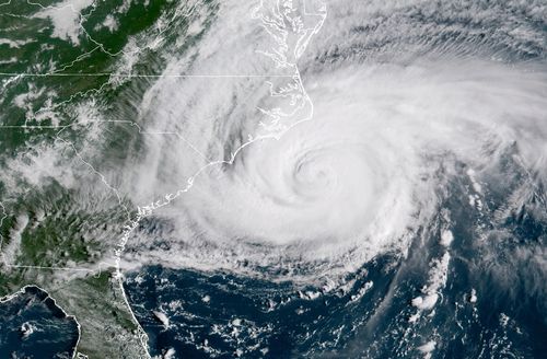 This satellite image provided by NOAA shows Hurricane Florence on the eastern coast of the United States.