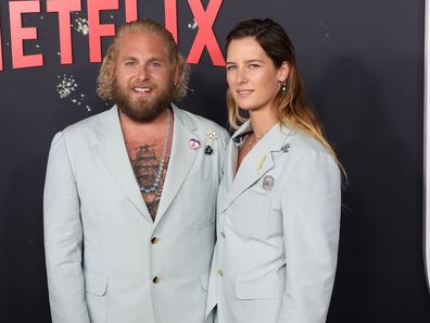 Jonah Hill and Sarah Brady attend the world premier of Netflix's "Don't Look Up" at Jazz at Lincoln Center on December 05, 2021 in New York City. 