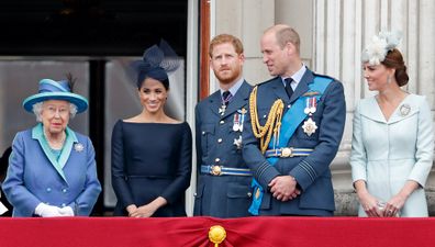 Queen Elizabeth with Harry, Meghan, William and Kate at Trooping the Colour.