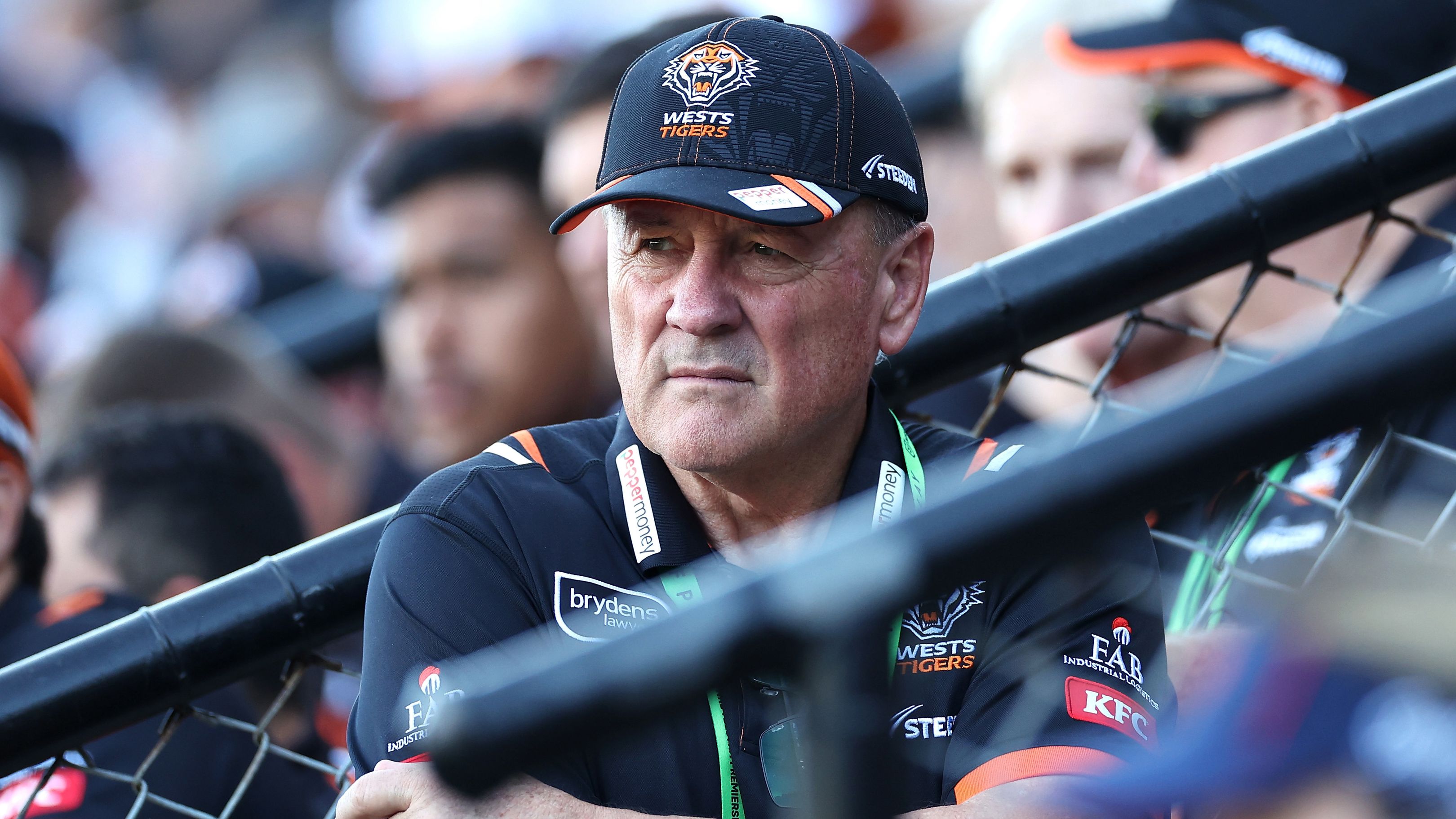 Tigers coach Tim Sheens looks on ahead of the round one NRL match between the Wests Tigers and the Gold Coast Titans at Leichhardt Oval on March 05, 2023 in Sydney, Australia. (Photo by Cameron Spencer/Getty Images)