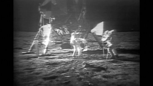 Footage from the Apollo 11 mission to the moon, the first time humans stepped foot on the lunar landscape.