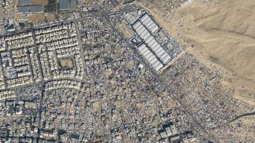 This satellite image provided by Planet Labs PBC shows the southern Gaza town of Rafah on Jan. 14, 2024. 
