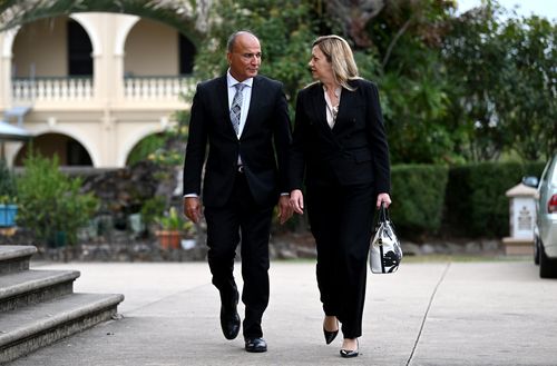 Queensland Premier Annastacia Palaszczuk and her partner Dr Reza Adib arrive for the state funeral for former Governor-General and Labor leader Bill Hayden in Ipswich, west of Brisbane, November 3, 2023.  Picture: Dan Peled