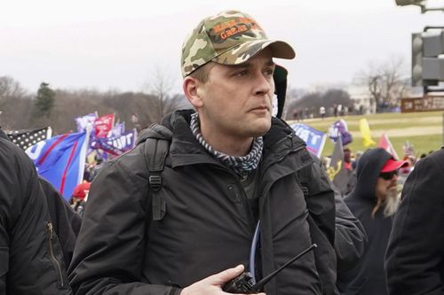 Proud Boys member Zachary Rehl walks toward the US Capitol in Washington, in support of President Donald Trump on January 6, 2021.