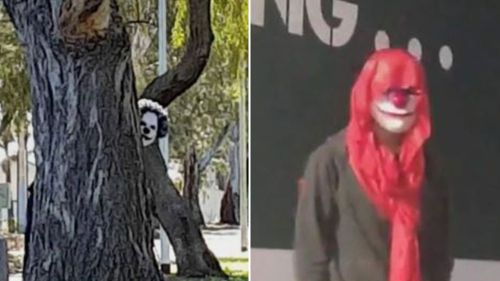 These two images were among many  uploaded to Facebook, purporting to show clowns sighted in South Australia. 