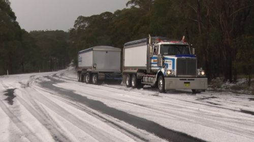 White covers the road in Mt Victoria in the Blue Mountains.