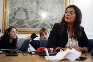 French journalist Sandra Muller gives a press conference, in Paris, Wednesday, Sept. 25, 2019. 