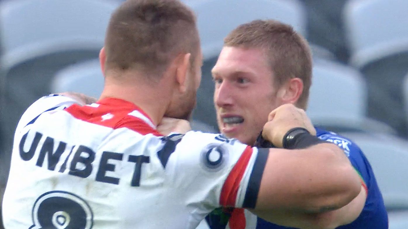 Emotions boil over between rival props as Roosters edge out Warriors