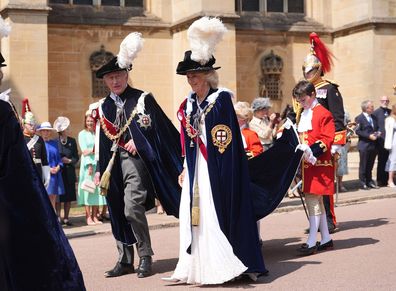 WINDSOR, ENGLAND - JUNE 16: King Charles III and Queen Camilla attend the Order of the Garter service at St George's Chapel, Windsor Castle on June 16, 2025 in Windsor, England. (Photo by Yui Mok - WPA Pool/Getty Images)