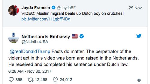 The responding tweet by the Dutch embassy in Washington. (Photo: AP).
