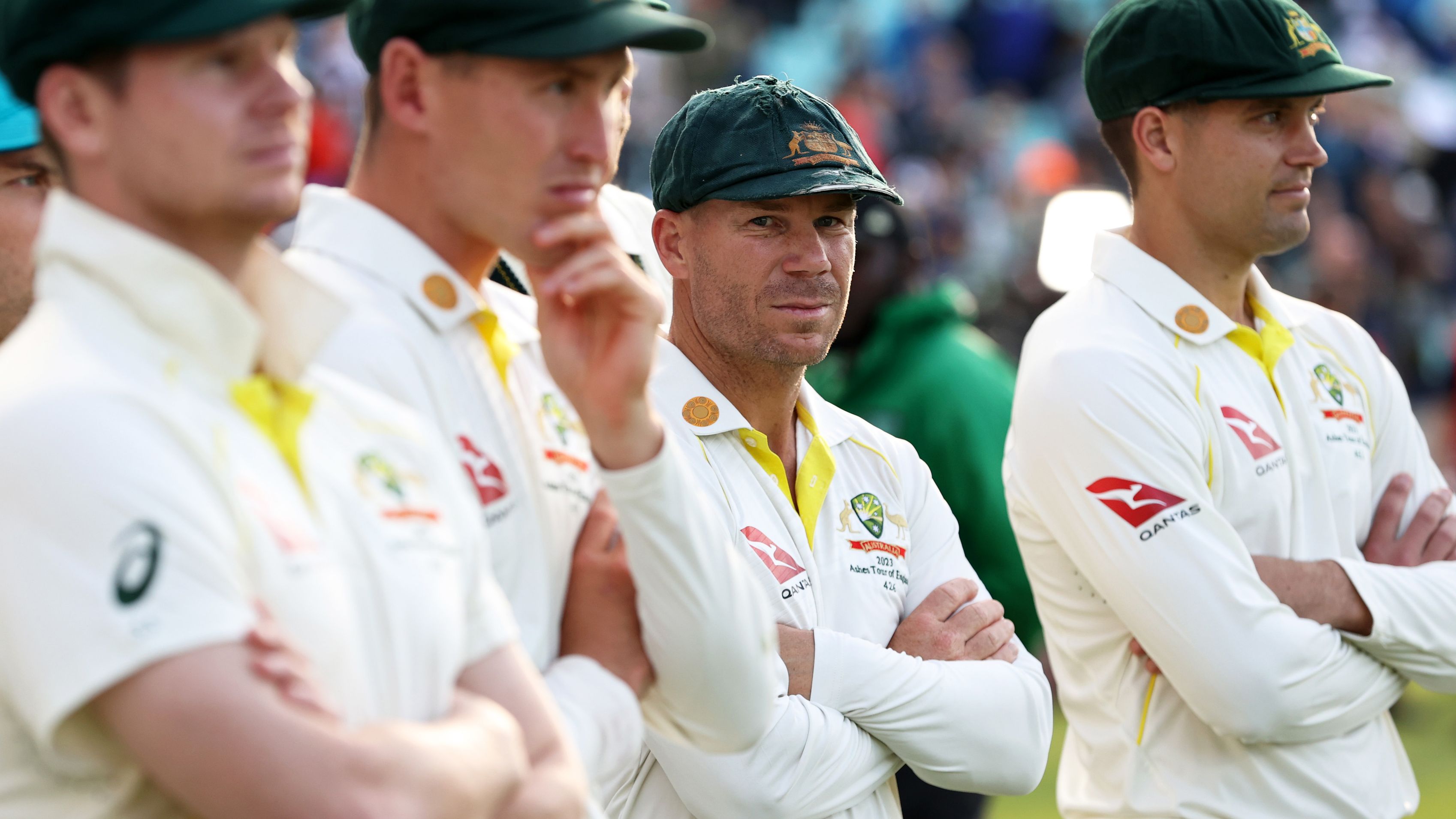 David Warner of Australia looks on following the Ashes series wrapping up.