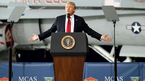 US President Donald Trump speaks at a San Diego Marine Corps base. (AP).