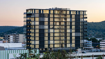 Fourteen-storey luxury apartment building Bonython Tower, built by Stevens Construction.