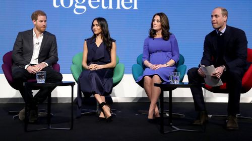 Prince Harry, Meghan Markle and the Duchess and Duke of Cambridge during the first Royal Foundation Forum. (AAP)