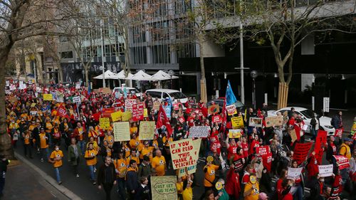 Catholic and public school teachers strike in Sydney