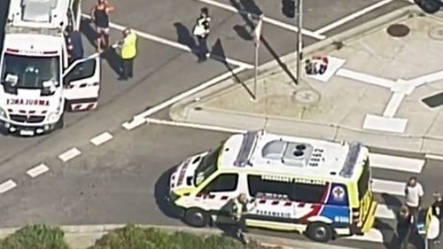 Ambulances attend the scene at Pakenham in outer Melbourne. (Nine Network).