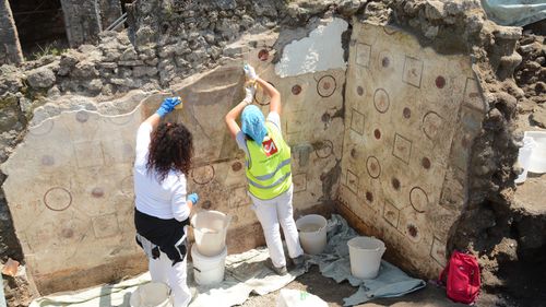 Two fresco walls were also uncovered during the excavations.