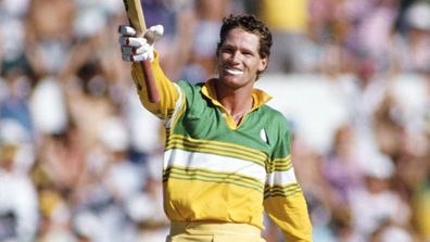 Dean Jones celebrates his ODI century against Pakistan at the WACA on January 2, 1987