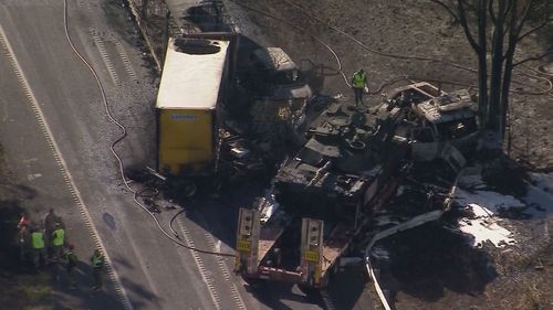 Emergency services rushed to the Bruce Highway in Bajool, near Rockhampton, when seven vehicles carrying the military tank, were involved in a crash just before 11.30am.