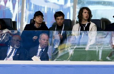 Mick Jagger, James Jagger, Lucas Morad-Jagger, soccer game, FIFA World Cup