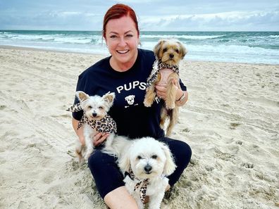 Shelly Horton with her three dogs