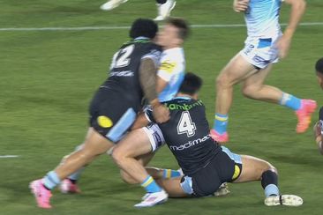 Siosifa Talakai was sinbinned for this shoulder charge on Titans hooker Sam Verrills.