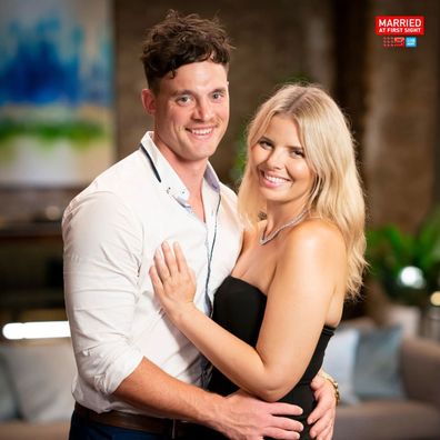 Married at First Sight Jackson Lonie kissing Hannah Hughes in Melbourne
